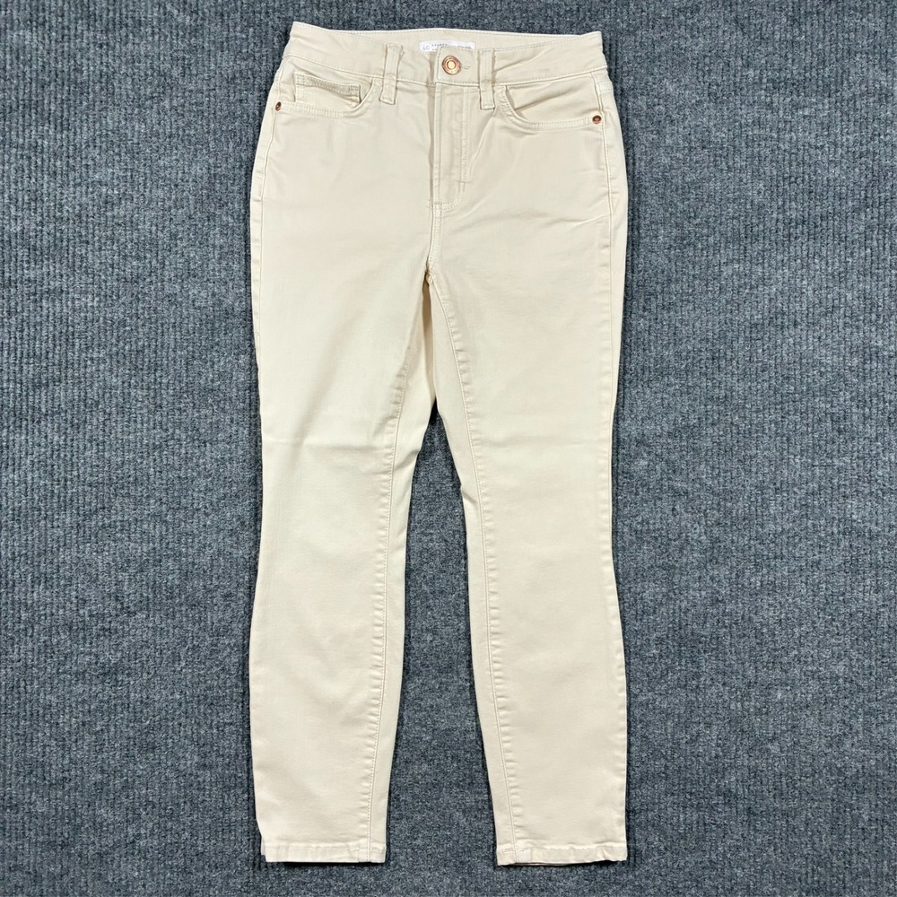 LC Lauren Conrad Skinny Ankle Jeans Womens Size 2 Beige Denim Stretch Mid Rise